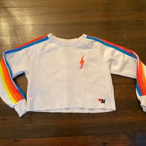 Aviator Nation Cropped Pullover -XS white with neon stripe